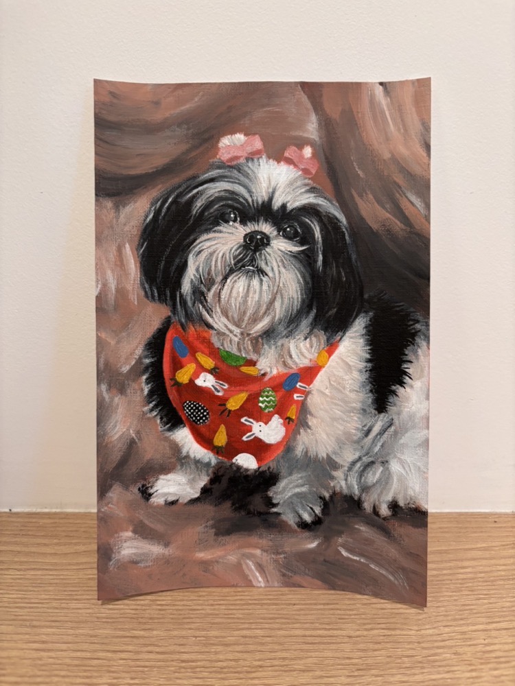 Pintura de um shih tzu usando uma bandana